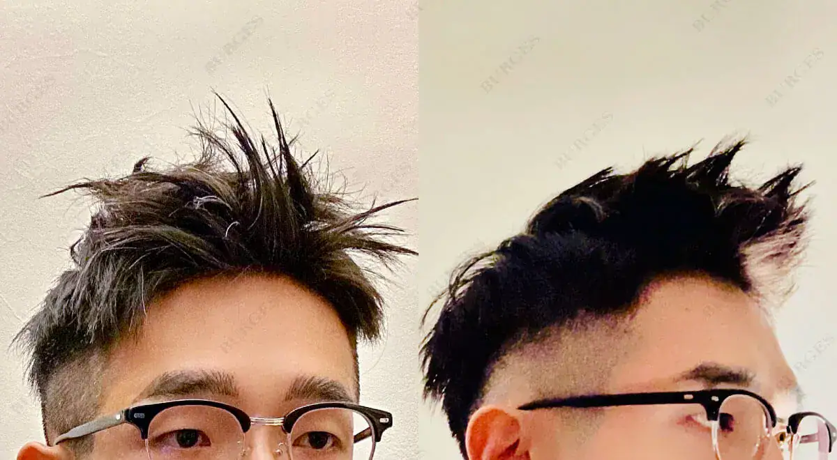 美式前刺髮型示範照(側面)美式前刺側面瀏海三分之一黃金比例示範